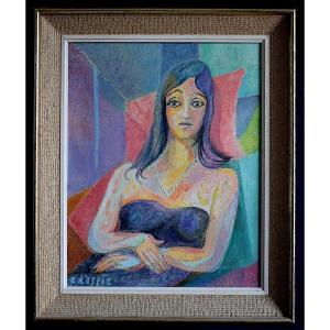C. d'Espic Signed Young Woman Portrait Tittle : Pierrette Au Collier 20th Century 1970s Rt1378