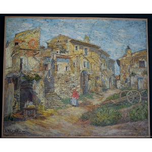Charles Hilbert Dufour 19th-20th Century Impressionist Basket Maker Village Rt1382