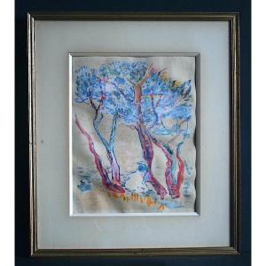 Lithograph By Henri Charles Manguin, Trees At Colombiers, Provence, Fauvism, XXème Rt1383