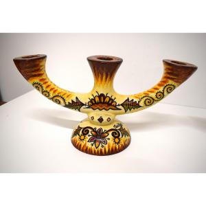 Paul Fouillen Pair Of Candlestick Lamps P. Fouillen Quimper 1940-1950 Brittany Ref1140
