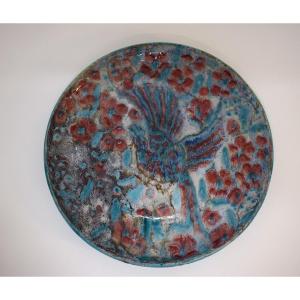 Plate Attributed To Edouard Cazaux, Glazed Earthenware With Bird And Flower Decoration, Ref1143