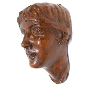 Carved Wood, 1900, Art Nouveau, Head Of A Young Woman, Ref1152