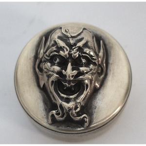 Silver-plated Metal And Brass Snuffbox With Devil's Head, 19th Century, Ref1154