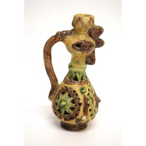 Small Zoomorphic Rooster-shaped Candle Holder In Glazed Earthenware Ref1157 