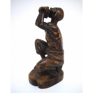 Colonial Carved Wooden Statue Of A Man In A Field, Folk Art, Signed Ref1159 