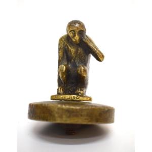 Bronze Car Radiator Cap Mascot With Monkey Design, Signed Ref1163 