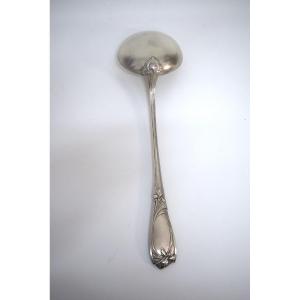 Art Nouveau Silver-plated Metal Ladle In Noodle Style With Iris Decoration Ref1167