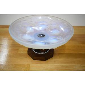 Etling Art Deco Fruit Bowl In Opalescent Glass And Rosewood Base Ref1175 