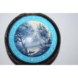  Solid Silver Guilloché Enameled Landscape Miniature Box St Corot Ref118