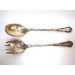 Christofle Antique Silver-plated Salad Servers, 19th Century, Ref1193