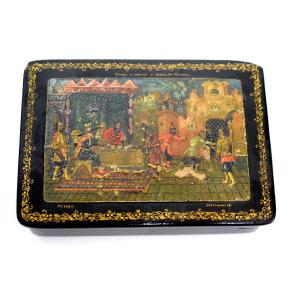 Antique Russian Palekh Box, Lacquered And Painted Papier-mâché Miniature, Signed, Ref1194