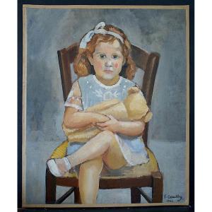Portrait Of A Little Girl With A Teddy Bear, Signed Caussy Or Coussy, Dated 1928 Rt1400