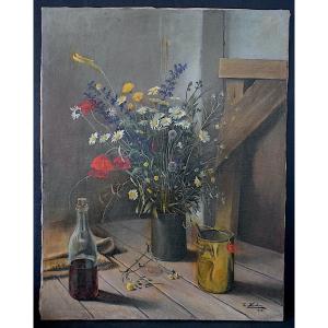 Still Life Bouquet Of Wildflowers Signed C Kuhr 20th Century Rt1401