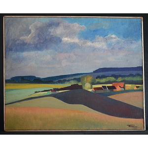 Semi-abstract Landscape Signed Thibeaux, 20th Century, Rt1402