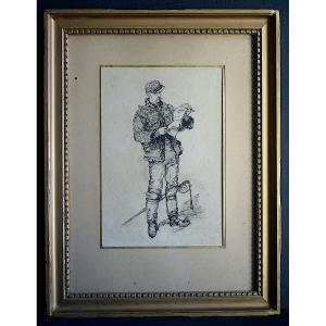 Pen Drawing Of A Soldier, Signed E. Audebert Or Aldebert, Dated 1891, 19th Century, Rt1403