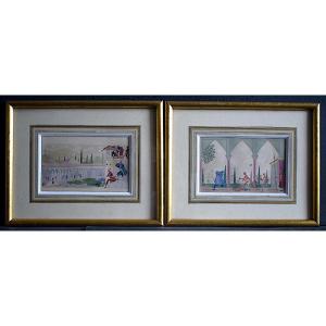 Two Early 20th-century Erotic Orientalist Persian Illustration Engravings Rt1407