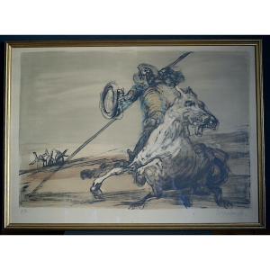 Weisbuch Claude, Color Lithograph, The Fall Of Don Quixote, 20th Century, Rt1412