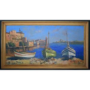 Guy Le Florentin Collioure Signed Marine Fishing Boat 20th Century Post-impressionist Rt1416