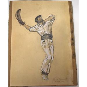 Georges Preveraud De Sonneville Drawing And Gouache Basque Pelota Game 1957 Rm02