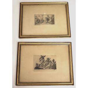 Two Miniature Engravings Of Putti And Faun Children, Signed Ant. Gonz Rm06