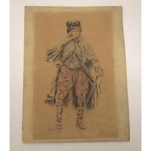 Drawing Of A 19th-century Grenadier Soldier. Signature To Be Identified. Rm03