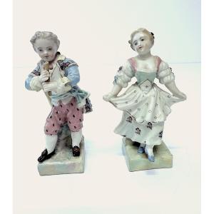 Two Meissen Porcelain Figurines: Dancer And Flute Player (ref1210) 