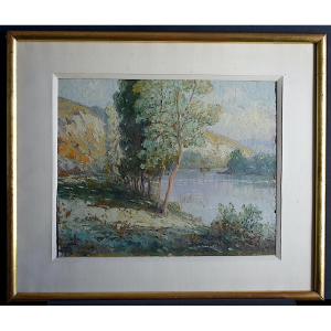 Impressionist Riverside Landscape Signed To Be Identified 20th Century Rt1444
