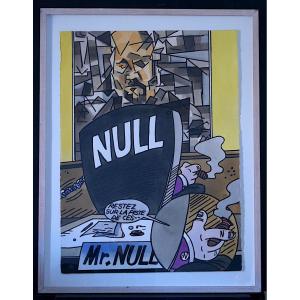 Work By Erró, Portrait Of Vollard Painted By Picasso, Signed Watercolor, 20th Century, Rt1448