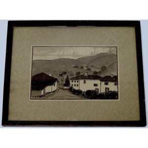 Jean Roger Sourgen Drawing Wash View Of Basque Village Refm02