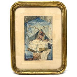 Aquarelle Le Réveil Jeune Femme Et Domestique Napoléon III Signed To Be Identified Refm05