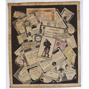 Joseph Hunin Trompe l'Oeil Engraving With French Assignats Currency Revolution Refm14