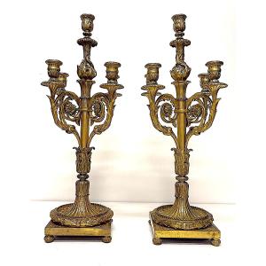 Imposing Pair Of Gilt Bronze Candelabra, 19th Century, Louis XVI Style, Ref1124