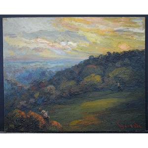 Crozant School Ipressionniste Early Signed Guieu Sunset At Brives Corrèze Rt1454