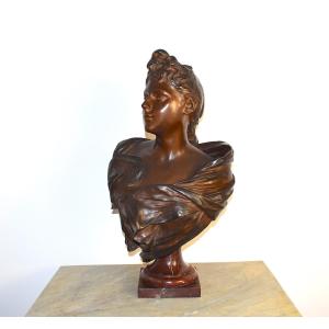 Luca Madrassi Bronze Bust Portrait Of Young Woman Art Nouveau Circa 1900 Ref1130