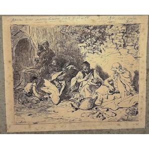 Study Drawing: Orientalism  Brown Ink, Small Trades  Titled  The Shoemakers Refm46
