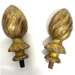 Decorative Element (pair)  Gold-plated, Carved Wooden Finials Or Tassels  Ref1147