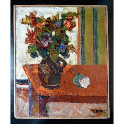 Bouquet Flowers Still Life Signed Fauve Jean Jean Ecole De Montpellier XX Rt5