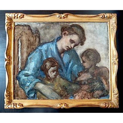 Toussaint Renson Belgian Maternity Scene Intimate Signed Dated XX Rt15