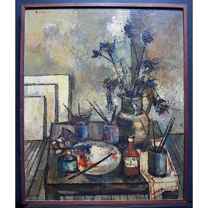 Michel Girard Bouquet Flowers Still Life Painter Atelier Signed M Girard XX Rt16