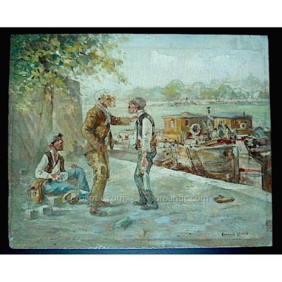 Edouard Leverd Paris Clochard Seine Quay Peniches Marine Signed XX Rt23