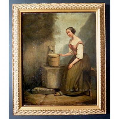 * Young Woman At The Fontaine Provençal School XIXth Romanticism Rt52