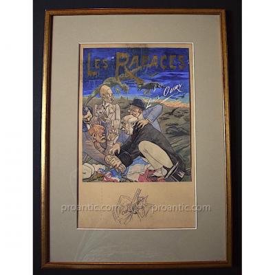 Louis Oury Gouache Study Poster XIX XX Satyr Finance Characters Rt74