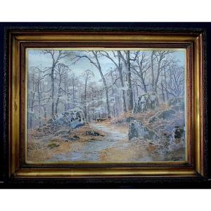 Joseph Jeannot Forest Of Fontainebleau Watercolor Barbizon School XIX Rt82