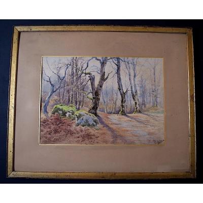 Felix Vionnois The Gorge With Wolves Forest Of Fontainebleau Watercolor Barbican XIX Rt83