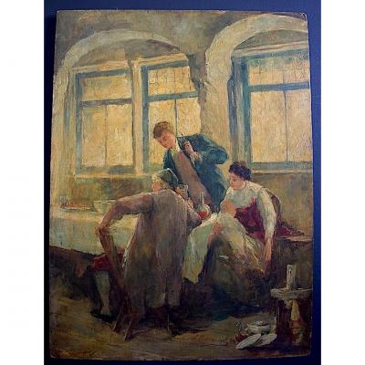 Dansaert Léon Marie Constant XIX Th Genre Scene Intimate Belgian Maternity Tavern Rt84