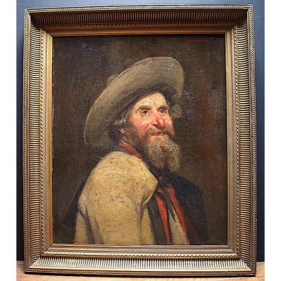 G. Moroge Signed Portrait Or Self-portrait Painter Character Breton Breton XIX XX Rt97