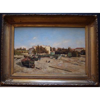 P. Pageot Nouttières Marine Landscape Boats Seaside Fishermen XIX 19th Rt101