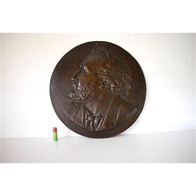 Low Relief Plate In Bronze Medallion Portrait Léon Gambetta XIX 19th Ref111
