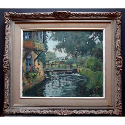 Paul Emile Lecomte Signed Landscape River Countryside Impressionist XX Rt118