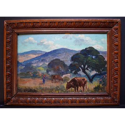 Aglietti Romeo Xavier Charles Orientalist Landscape Algeria Berber Cows XX Rt140